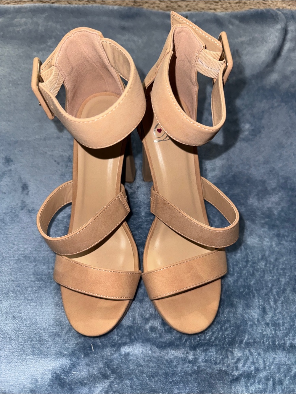 Ankle Strap Block Heel Sandals - Nude